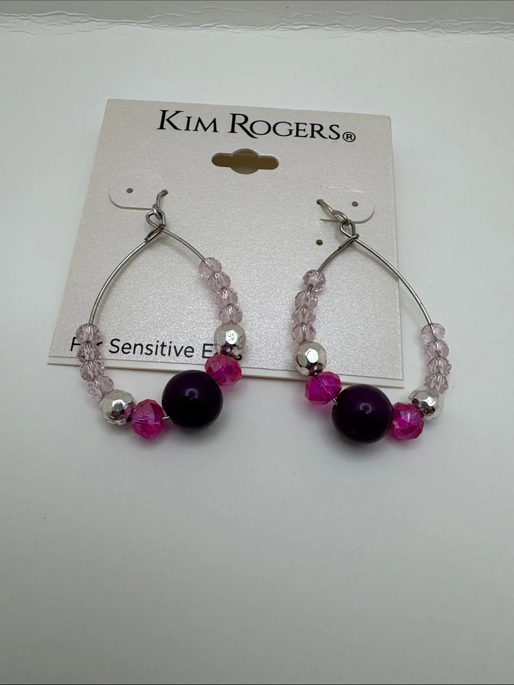 Kim Rogers Purple and Pink Beaded Hoop Earrings